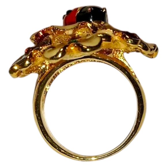 ALDO Size 9 Vintage Vibrant Floral Lady Bug Ring Gold Tone Enamel Rhinestone - Picture 6 of 7